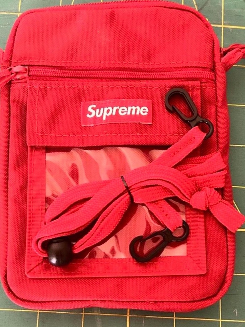 Supreme Red Small Crossbody Pouch with Clear Window